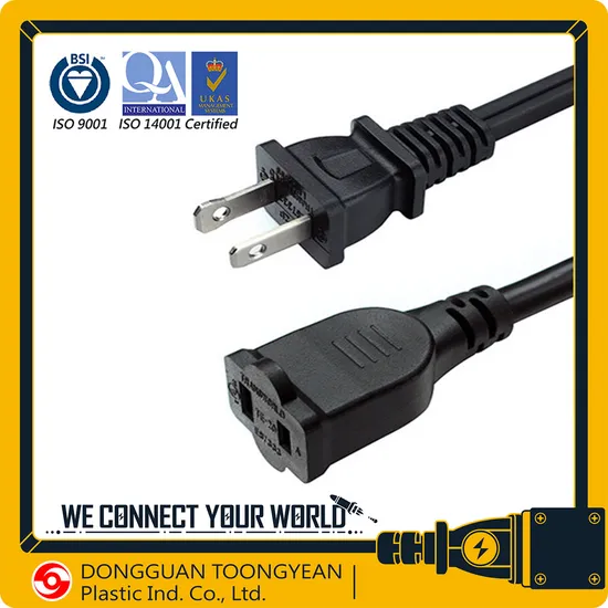 America Canada UL cUL Approval USA AC Power Cord 125V 2 Pin Plug+ NEMA 1